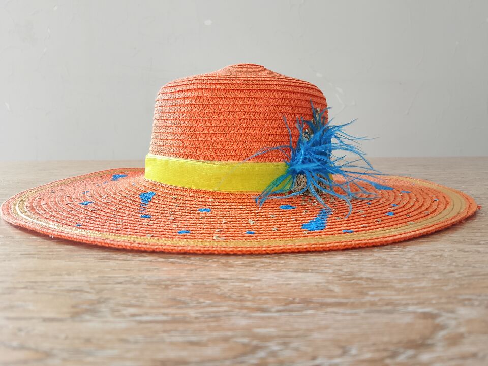 TURUNCU MAVİ HASIR ŞAPKA